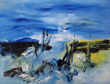 Painting titled "Un grand bleu natur…" by Muriel Cayet, Original Artwork, Acrylic Mounted on Wood Stretcher frame