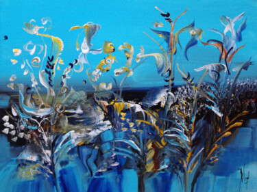 Peinture intitulée "Bleu buissonnier" par Muriel Cayet, Œuvre d'art originale, Acrylique