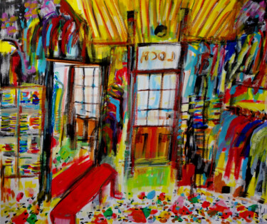 Malerei mit dem Titel "Clothing rental" von Muriel Cayet, Original-Kunstwerk, Acryl