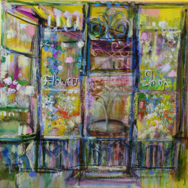 Painting titled "Flower Shop" by Muriel Cayet, Original Artwork, Acrylic