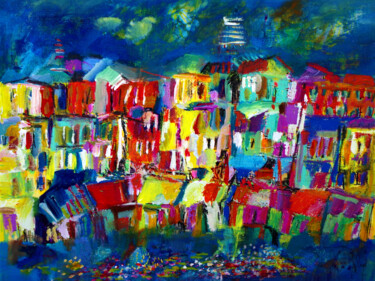Painting titled "Au soleil levant" by Muriel Cayet, Original Artwork, Acrylic