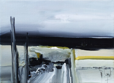 Картина под названием "D'or et d'horizon -…" - Muriel Cayet, Подлинное произведение искусства, Акрил Установлен на Деревянна…