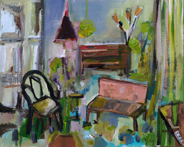 Painting titled "Chez Maud" by Muriel Cayet, Original Artwork, Acrylic Mounted on Cardboard