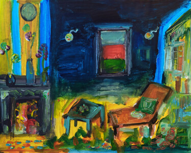 Painting titled "Chez Dora" by Muriel Cayet, Original Artwork, Acrylic Mounted on Cardboard