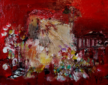 Painting titled "La valle rossa" by Muriel Cayet, Original Artwork, Acrylic Mounted on Cardboard