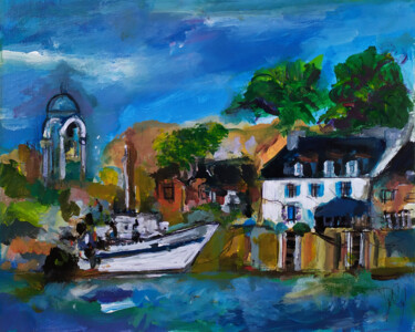 Painting titled "Sur le quai- Collec…" by Muriel Cayet, Original Artwork, Acrylic Mounted on Cardboard