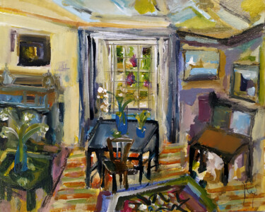 Painting titled "Chez Dominique" by Muriel Cayet, Original Artwork, Acrylic Mounted on Cardboard