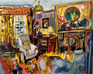 Painting titled "Writing-room" by Muriel Cayet, Original Artwork, Acrylic Mounted on Cardboard