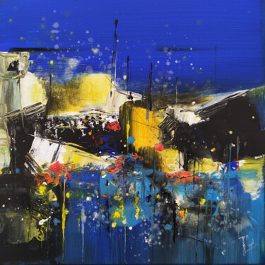 Schilderij getiteld "Havre de nuit" door Muriel Cayet, Origineel Kunstwerk, Acryl Gemonteerd op Frame voor houten brancard