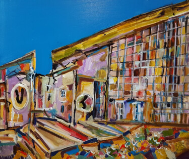 Painting titled "Cœur de ville" by Muriel Cayet, Original Artwork, Acrylic Mounted on Wood Stretcher frame