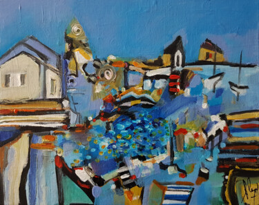 Painting titled "St-Ives" by Muriel Cayet, Original Artwork, Acrylic Mounted on Cardboard