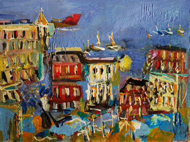 Painting titled "Panorama avec vue" by Muriel Cayet, Original Artwork, Acrylic Mounted on Cardboard