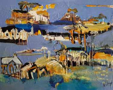 Painting titled "Vers les îles" by Muriel Cayet, Original Artwork, Acrylic Mounted on Cardboard