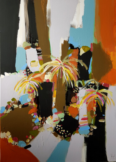 Pintura titulada "Une île mosaïque" por Muriel Cayet, Obra de arte original, Acrílico Montado en Bastidor de camilla de made…