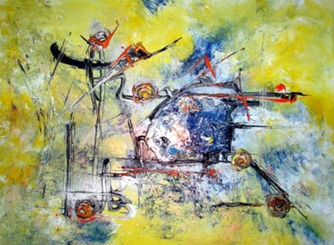 Painting titled "Battages à l'ancien…" by Muriel Cayet, Original Artwork