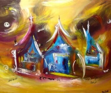 Peinture intitulée "Le hameau des Juste…" par Muriel Cayet, Œuvre d'art originale
