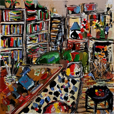 Painting titled "Le bureau des "à fa…" by Muriel Cayet, Original Artwork, Acrylic Mounted on Cardboard