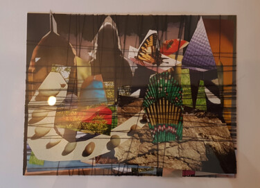 Collages titled "Au fil de la mémoire" by Muriel Cayet, Original Artwork, Patchwork Mounted on Cardboard