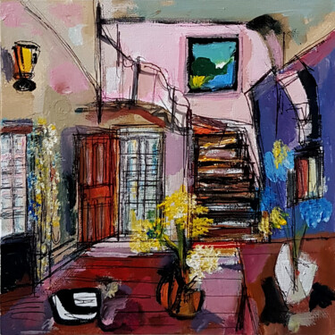 Painting titled "Une réponse à la ré…" by Muriel Cayet, Original Artwork, Acrylic Mounted on Cardboard