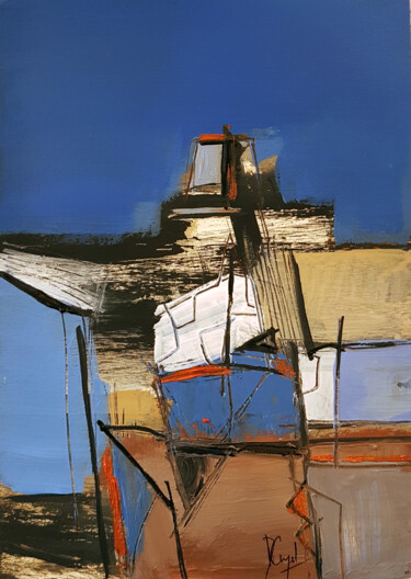 Pittura intitolato "Barca blu" da Muriel Cayet, Opera d'arte originale, Acrilico