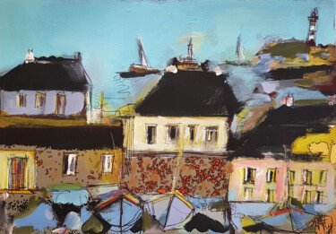 Painting titled "Au confluent des ri…" by Muriel Cayet, Original Artwork, Acrylic Mounted on Cardboard