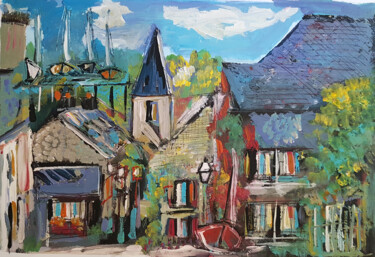 Painting titled "Le Val" by Muriel Cayet, Original Artwork, Acrylic Mounted on Cardboard