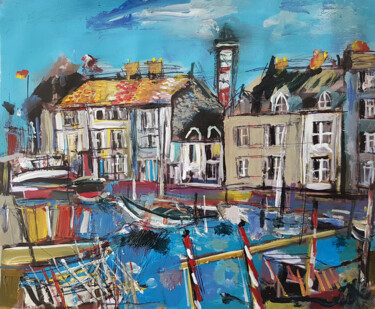 Painting titled "Old Dorset" by Muriel Cayet, Original Artwork, Acrylic Mounted on Cardboard