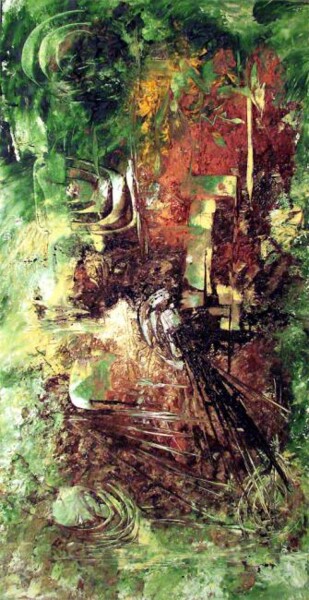 Peinture intitulée "La forêt d'émeraude…" par Muriel Cayet, Œuvre d'art originale