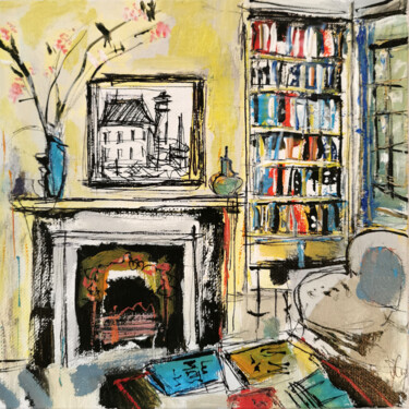 Painting titled "Une salle de mémoire" by Muriel Cayet, Original Artwork, Acrylic Mounted on Cardboard