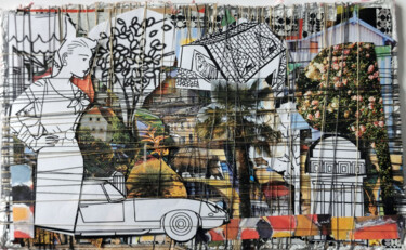 Collages getiteld "Une escale sur la R…" door Muriel Cayet, Origineel Kunstwerk, Collages Gemonteerd op Karton