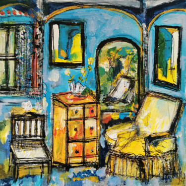 Malerei mit dem Titel "Salon d'éternité" von Muriel Cayet, Original-Kunstwerk, Acryl Auf Karton montiert