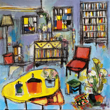 Painting titled "Intérieur au formic…" by Muriel Cayet, Original Artwork, Acrylic Mounted on Cardboard