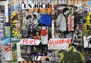 Collages titled "Un jour plus humain" by Muriel Cayet, Original Artwork, Collages Mounted on Cardboard