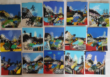 Peinture intitulée "Cartes postales en…" par Muriel Cayet, Œuvre d'art originale, Acrylique