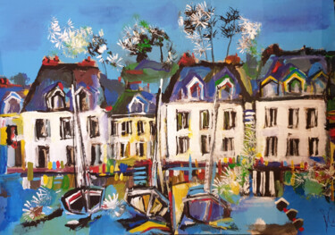 Painting titled "Maisons côtières I" by Muriel Cayet, Original Artwork, Acrylic