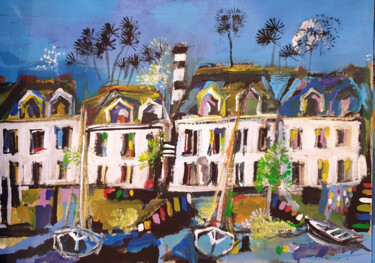 Peinture intitulée "Maisons côtières II" par Muriel Cayet, Œuvre d'art originale, Acrylique