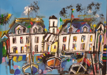 Painting titled "Maisons côtières III" by Muriel Cayet, Original Artwork, Acrylic