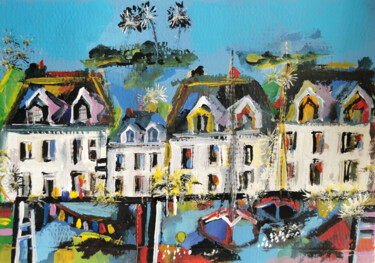 Painting titled "Maisons côtières V" by Muriel Cayet, Original Artwork, Acrylic