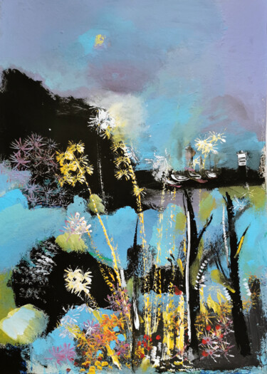 Malerei mit dem Titel "Lande" von Muriel Cayet, Original-Kunstwerk, Acryl