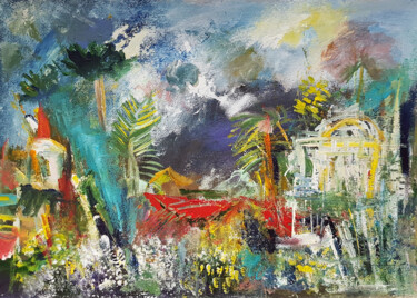 Malerei mit dem Titel "Le palmier rose" von Muriel Cayet, Original-Kunstwerk, Acryl