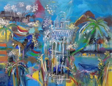 Картина под названием "La maison ouverte" - Muriel Cayet, Подлинное произведение искусства, Акрил Установлен на Деревянная р…