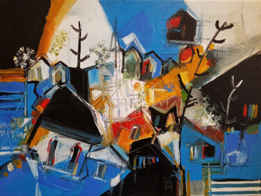 Painting titled "Les lieux composés" by Muriel Cayet, Original Artwork, Acrylic Mounted on Wood Stretcher frame