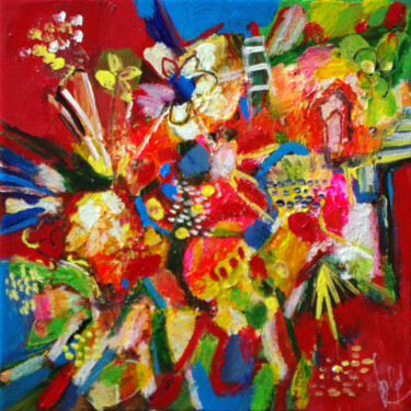 Painting titled "Fleurs d'échos" by Muriel Cayet, Original Artwork, Acrylic Mounted on Wood Stretcher frame