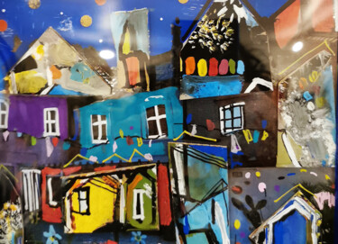 Collages titled "Nuit confetti" by Muriel Cayet, Original Artwork, Collages Mounted on Cardboard