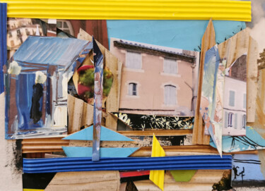 Collagen mit dem Titel "Balnéaire à la mais…" von Muriel Cayet, Original-Kunstwerk, Acryl Auf Karton montiert