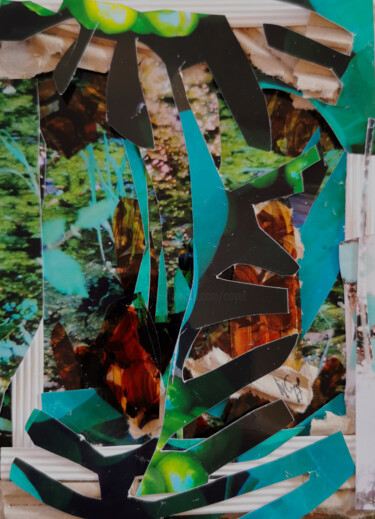 Collages intitulée "Jungle garden" par Muriel Cayet, Œuvre d'art originale, Collages Monté sur Carton