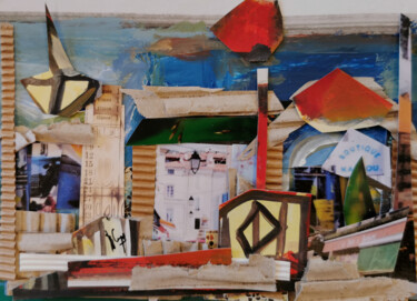 Collages intitulée "La Spezzia" par Muriel Cayet, Œuvre d'art originale, Collages Monté sur Carton