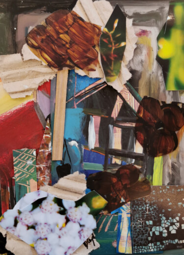 Collages intitulée "La hutte aux pensées" par Muriel Cayet, Œuvre d'art originale, Collages Monté sur Carton