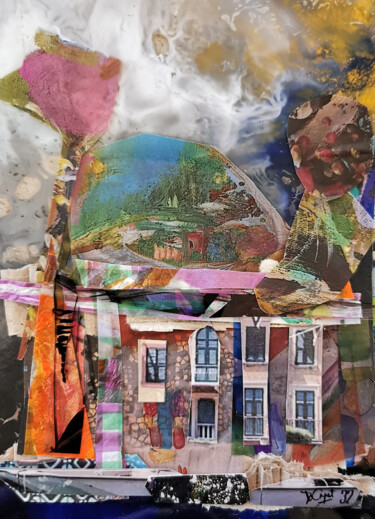 Collages intitulée "La maison de Portof…" par Muriel Cayet, Œuvre d'art originale, Collages Monté sur Carton