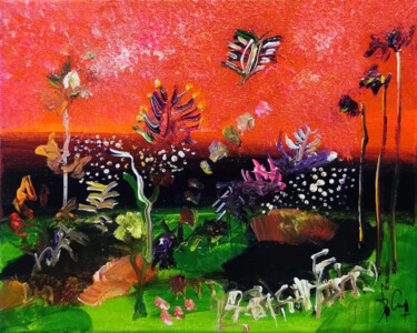 Картина под названием "Fleurs pacifiques" - Muriel Cayet, Подлинное произведение искусства, Акрил Установлен на Деревянная р…